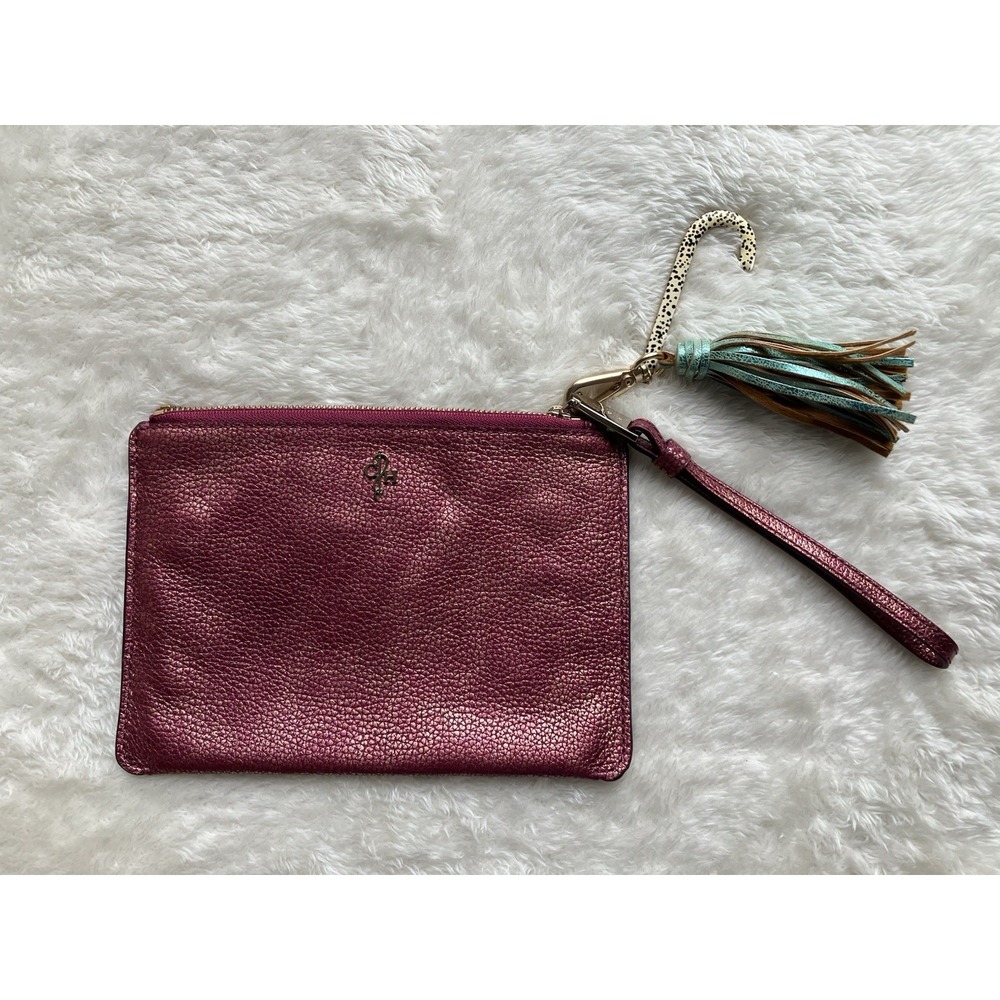 Cole Haan Wine Metallic Pebbled Leather Wristlet City Sleek